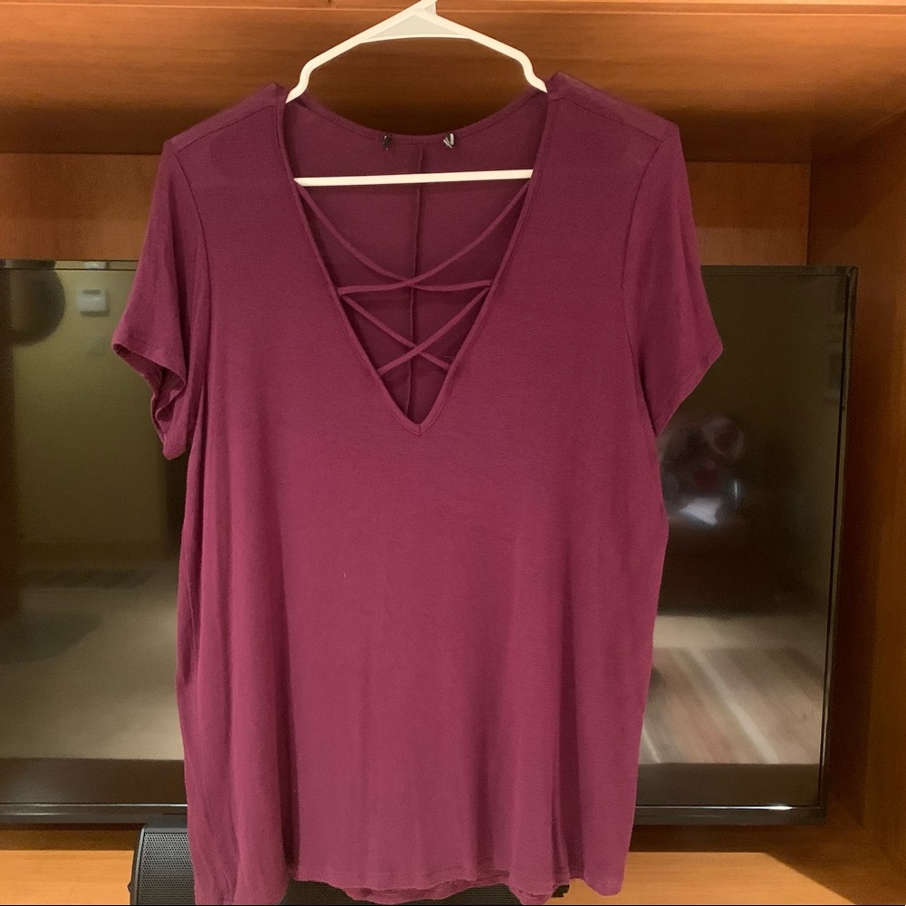 Maroon cross neck t-shirt